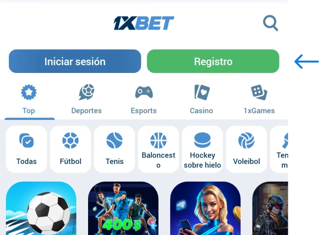 Busca la opción Crear una cuenta 1xbet Betapk Argentina