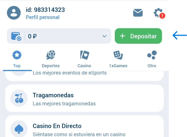 Dirígete a la sección de depósitos 1xbet Betapk Argentina