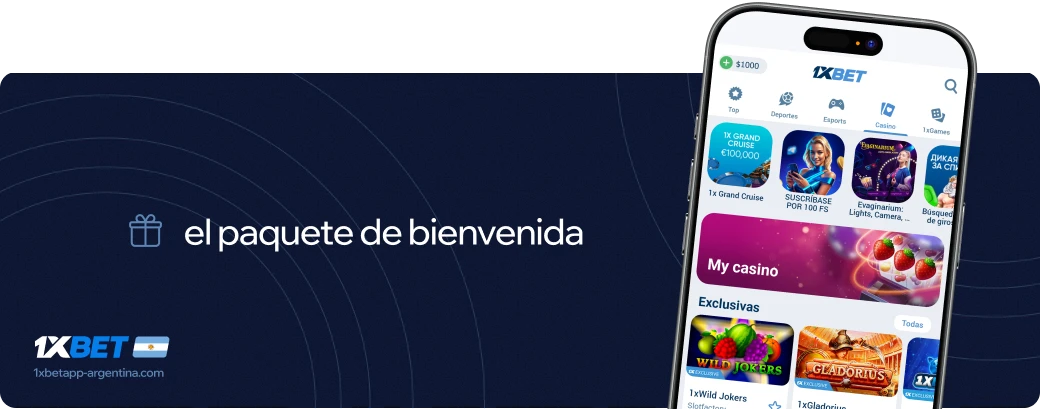 El paquete de bienvenida 1xbet Betapk Argentina